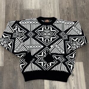 Greatland Sportswear Vintage Black & White Patterned Crewneck Sweater Mens Lrg